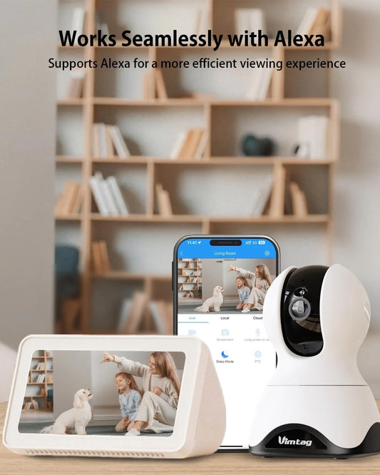 Cámara Para Mascotas/Perros/Gatos Wifi 2.5K 5G/2.4Ghz Con App Para Teléfono, Cámaras De Seguridad Interiores Con Giro/Inclinación De 360° Para Seguridad Del Hogar, Visión Nocturna, Seguimiento De Movimiento, Audio Bidireccional, Almacenamiento En La Nube Y Tarjeta SD, Con Cable