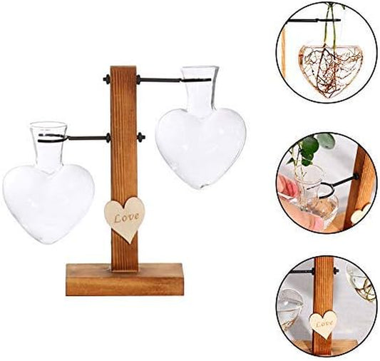 Hydroponic Vase Propagation Station Vintage Desktop Plant Terrarium Planter Bulb Vase Water Planting Propagation Heart (2 Bulb Vase